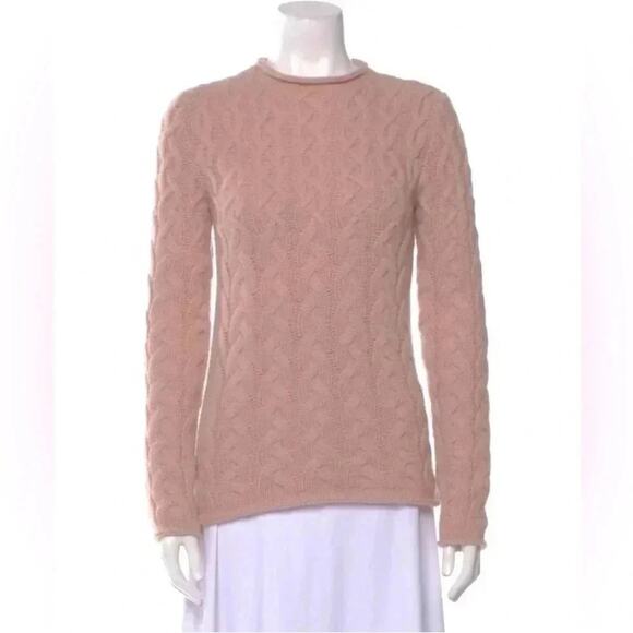Tory Burch Cashmere Dusty Pink Cable Knit Fisherman Sweater Size Small - Picture 2 of 8